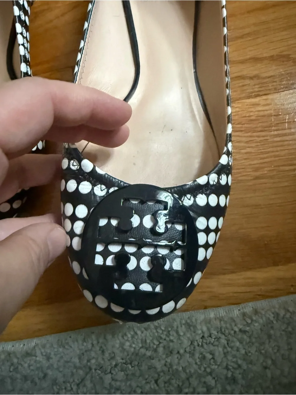Tory Burch Black & White Polka Dot Logo Ballet Flats